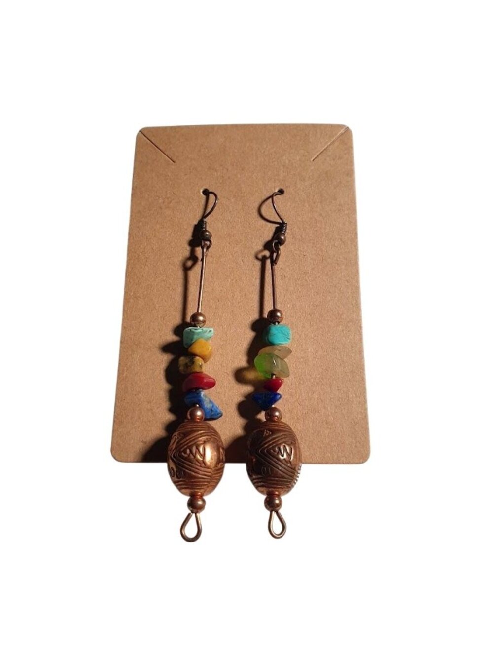Handmade Dangle Earrings Multicolor Semi Precious Gemstone Beads Copper Boho